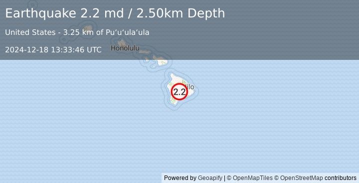 Earthquake ISLAND OF HAWAII, HAWAII (2.2 md) (2024-12-18 13:33:46 UTC)