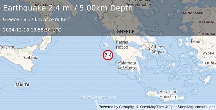 Earthquake IONIAN SEA (2.4 ml) (2024-12-18 13:58:58 UTC)