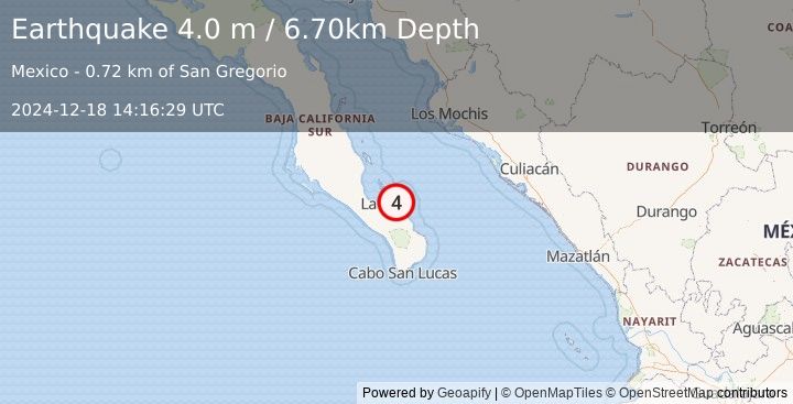 Earthquake BAJA CALIFORNIA SUR, MEXICO (4.0 m) (2024-12-18 14:16:29 UTC)