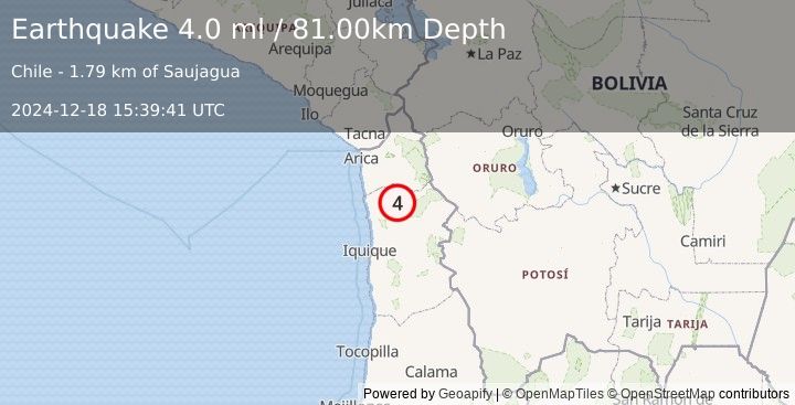 Earthquake TARAPACA, CHILE (4.2 ml) (2024-12-18 15:39:40 UTC)