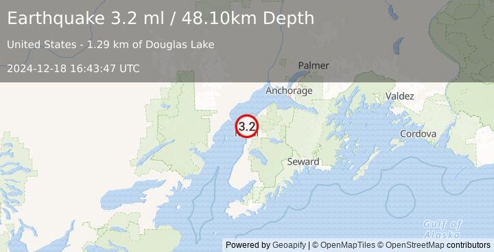 Earthquake KENAI PENINSULA, ALASKA (3.2 ml) (2024-12-18 16:43:47 UTC)