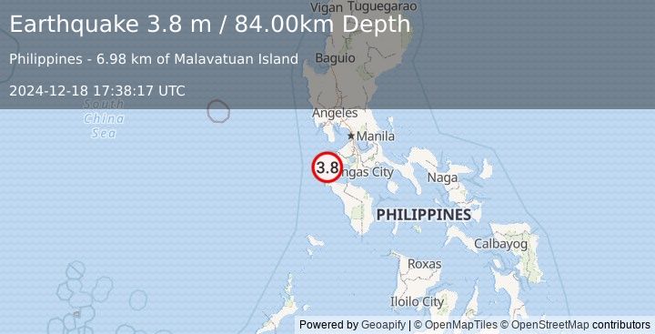 Earthquake MINDORO, PHILIPPINES (3.8 m) (2024-12-18 17:38:17 UTC)