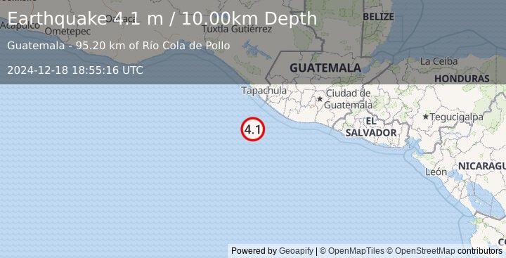 Earthquake OFFSHORE GUATEMALA (4.1 m) (2024-12-18 18:55:16 UTC)