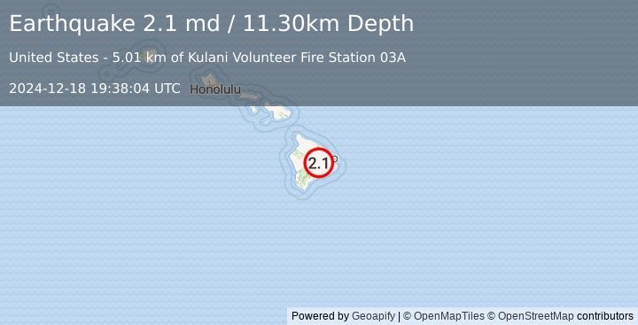 Earthquake ISLAND OF HAWAII, HAWAII (2.1 md) (2024-12-18 19:38:04 UTC)