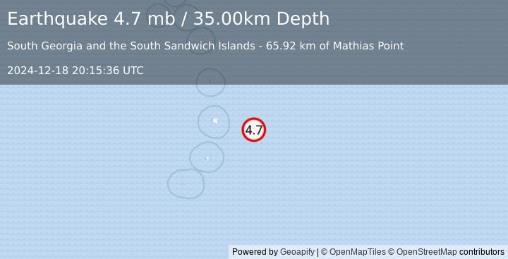 Earthquake SOUTH SANDWICH ISLANDS REGION (4.7 mb) (2024-12-18 20:15:36 UTC)