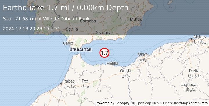 Earthquake STRAIT OF GIBRALTAR (1.7 ml) (2024-12-18 20:28:19 UTC)