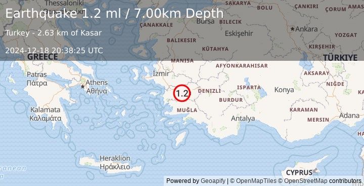 Earthquake WESTERN TURKEY (1.2 ml) (2024-12-18 20:38:25 UTC)