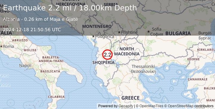 Earthquake ALBANIA (2.0 ml) (2024-12-18 21:50:57 UTC)