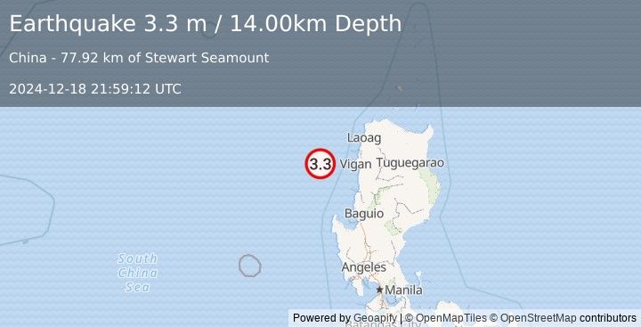 Earthquake PHILIPPINE ISLANDS REGION (3.3 m) (2024-12-18 21:59:12 UTC)