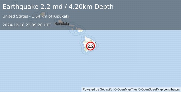 Earthquake ISLAND OF HAWAII, HAWAII (2.2 md) (2024-12-18 22:39:20 UTC)