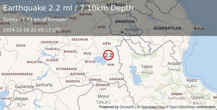 Earthquake EASTERN TURKEY (2.2 ml) (2024-12-18 22:45:13 UTC)