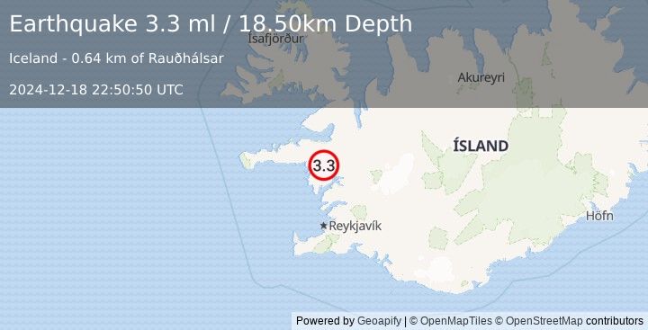 Earthquake ICELAND (3.3 ml) (2024-12-18 22:50:49 UTC)