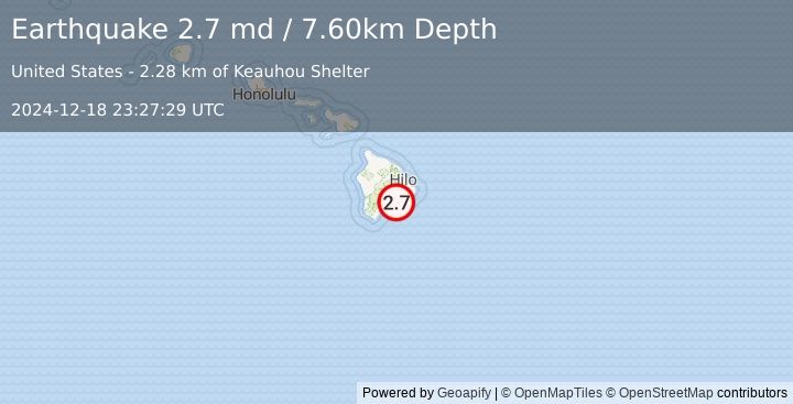 Earthquake ISLAND OF HAWAII, HAWAII (2.7 md) (2024-12-18 23:27:29 UTC)