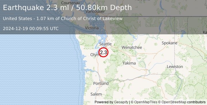 Earthquake SEATTLE-TACOMA AREA, WASHINGTON (2.3 ml) (2024-12-19 00:09:55 UTC)