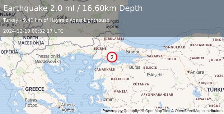 Earthquake WESTERN TURKEY (2.0 ml) (2024-12-19 00:32:17 UTC)