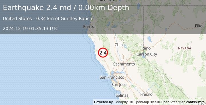 Earthquake NORTHERN CALIFORNIA (2.4 md) (2024-12-19 01:35:13 UTC)