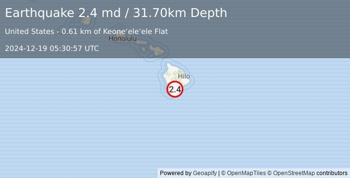 Earthquake ISLAND OF HAWAII, HAWAII (2.4 md) (2024-12-19 05:30:57 UTC)