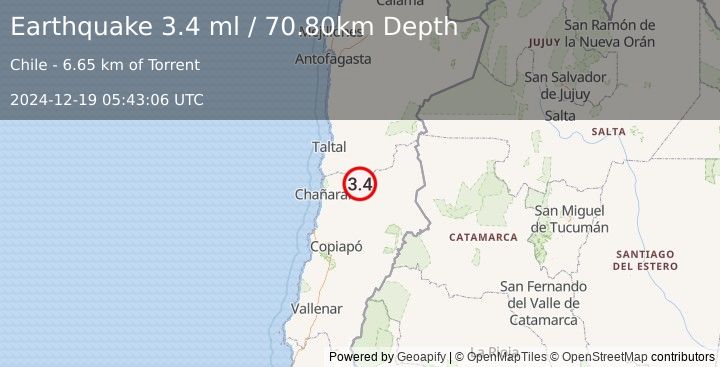 Earthquake ATACAMA, CHILE (3.4 ml) (2024-12-19 05:43:04 UTC)