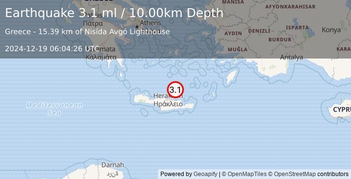 Earthquake CRETE, GREECE (3.1 ml) (2024-12-19 06:04:26 UTC)