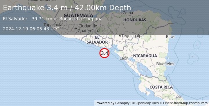 Earthquake OFFSHORE EL SALVADOR (3.4 m) (2024-12-19 06:05:43 UTC)