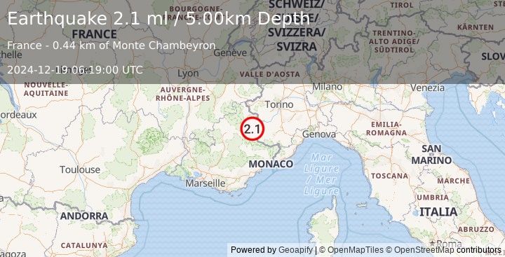 Earthquake FRANCE (2.1 ml) (2024-12-19 06:19:00 UTC)