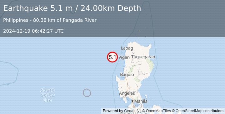 Earthquake PHILIPPINE ISLANDS REGION (5.1 mb) (2024-12-19 06:42:24 UTC)