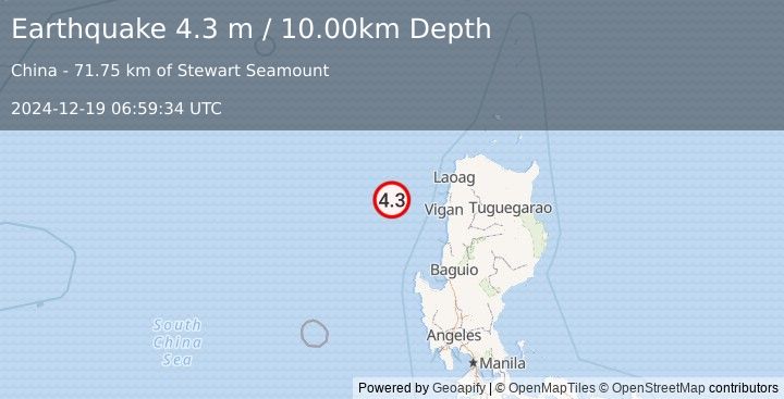 Earthquake PHILIPPINE ISLANDS REGION (4.3 m) (2024-12-19 06:59:34 UTC)