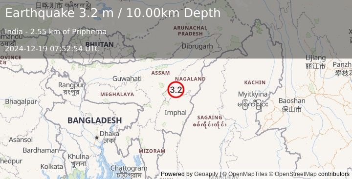 Earthquake ASSAM-NAGALAND-MANIPUR, INDIA (3.2 m) (2024-12-19 07:52:54 UTC)