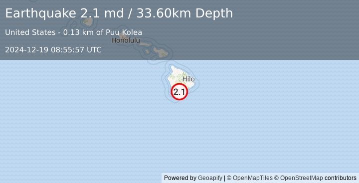 Earthquake ISLAND OF HAWAII, HAWAII (2.1 md) (2024-12-19 08:55:57 UTC)