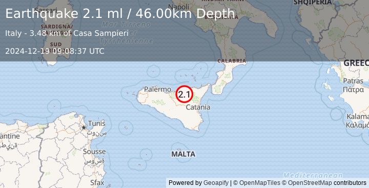 Earthquake SICILY, ITALY (2.1 ml) (2024-12-19 09:08:37 UTC)