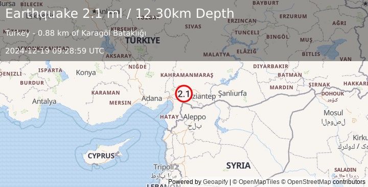 Earthquake CENTRAL TURKEY (2.1 ml) (2024-12-19 09:28:59 UTC)