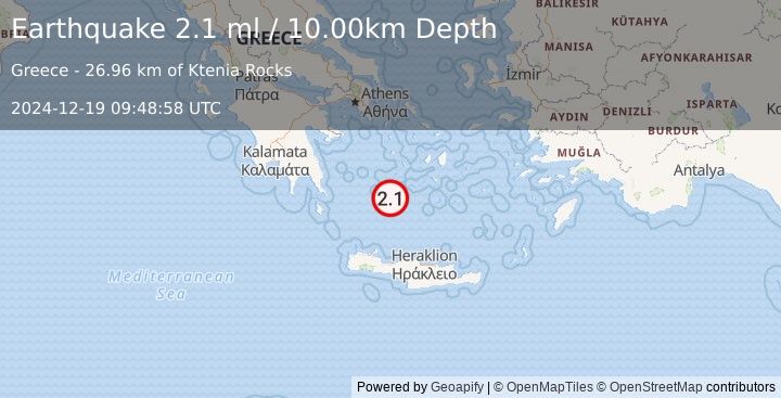 Earthquake SOUTHERN GREECE (2.1 ml) (2024-12-19 09:48:58 UTC)