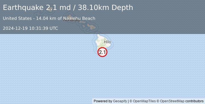 Earthquake HAWAII REGION, HAWAII (2.1 md) (2024-12-19 10:31:39 UTC)