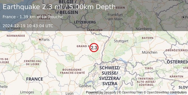 Earthquake FRANCE (2.3 ml) (2024-12-19 10:43:04 UTC)