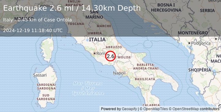 Earthquake SOUTHERN ITALY (2.6 ml) (2024-12-19 11:18:40 UTC)