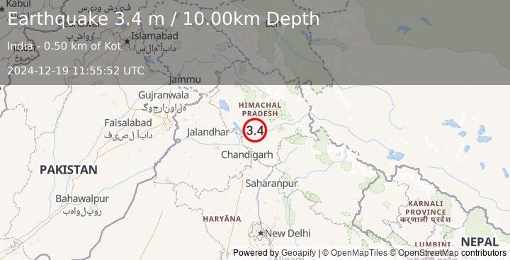 Earthquake HIMACHAL PRADESH, INDIA (3.4 m) (2024-12-19 11:55:52 UTC)