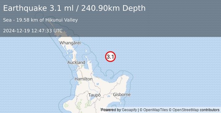 Earthquake OFF E. COAST OF N. ISLAND, N.Z. (3.1 ml) (2024-12-19 12:47:33 UTC)