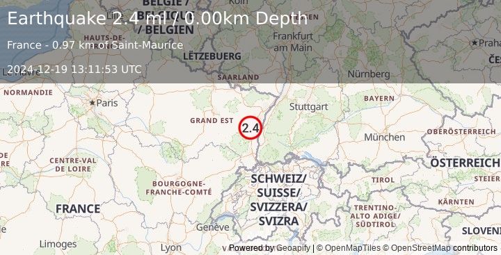 Earthquake FRANCE-GERMANY BORDER REGION (2.4 ml) (2024-12-19 13:11:53 UTC)