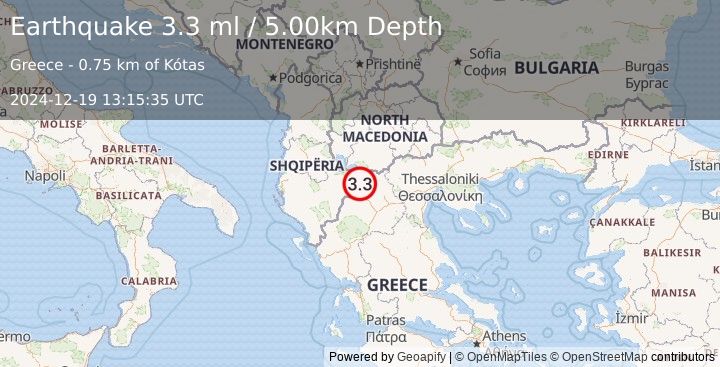 Earthquake GREECE (3.0 ml) (2024-12-19 13:15:34 UTC)