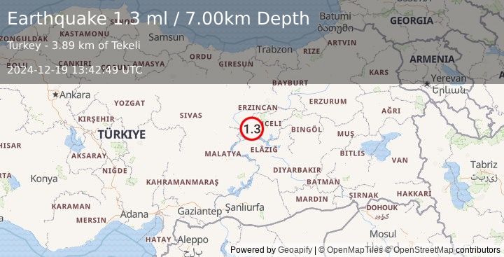 Earthquake EASTERN TURKEY (1.3 ml) (2024-12-19 13:42:49 UTC)