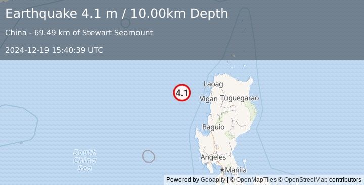 Earthquake PHILIPPINE ISLANDS REGION (4.1 m) (2024-12-19 15:40:39 UTC)