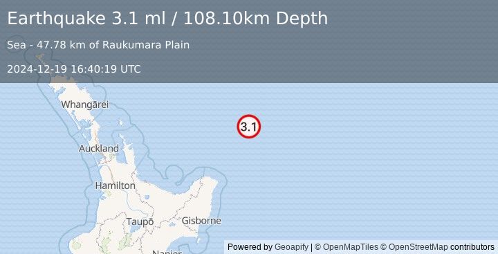 Earthquake OFF E. COAST OF N. ISLAND, N.Z. (3.1 ml) (2024-12-19 16:40:19 UTC)