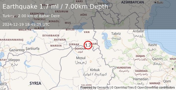 Earthquake TURKEY-IRAQ BORDER REGION (1.7 ml) (2024-12-19 18:49:05 UTC)