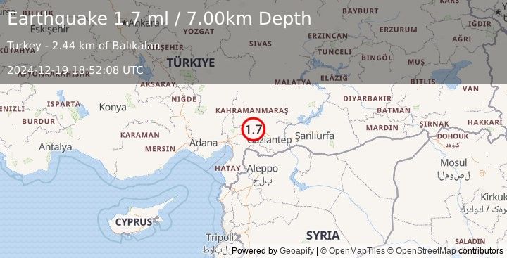 Earthquake CENTRAL TURKEY (1.7 ml) (2024-12-19 18:52:08 UTC)