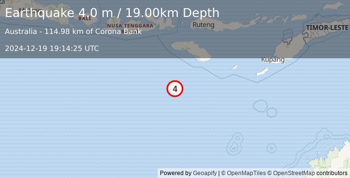 Earthquake SOUTH OF SUMBA, INDONESIA (4.0 m) (2024-12-19 19:14:25 UTC)