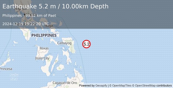 Earthquake PHILIPPINE ISLANDS REGION (5.2 m) (2024-12-19 19:22:23 UTC)