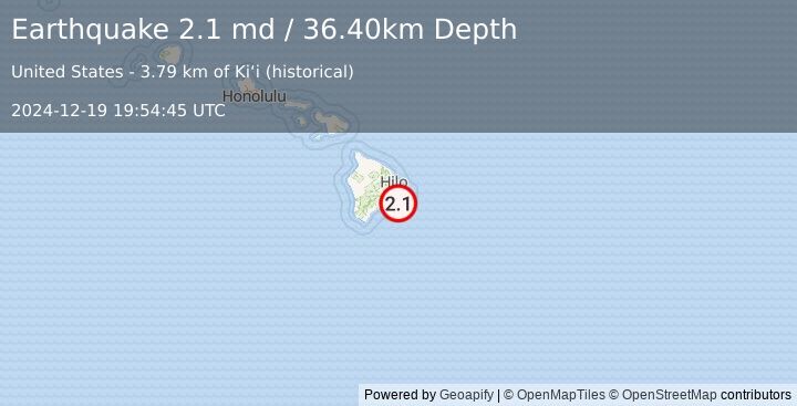 Earthquake HAWAII REGION, HAWAII (2.1 md) (2024-12-19 19:54:45 UTC)