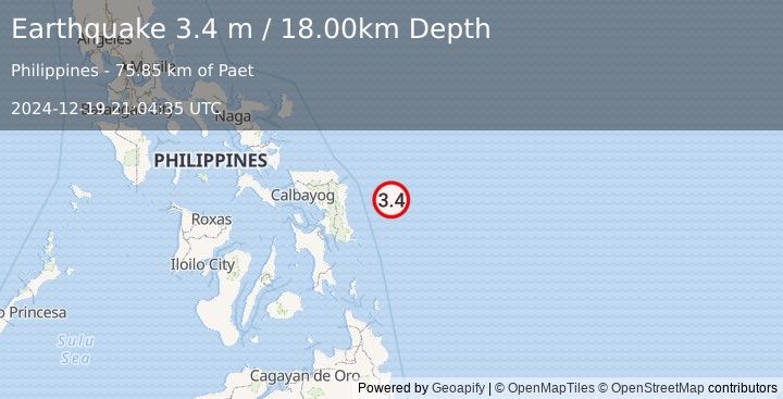 Earthquake PHILIPPINE ISLANDS REGION (3.4 m) (2024-12-19 21:04:35 UTC)