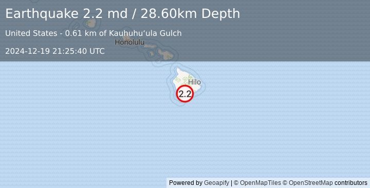 Earthquake ISLAND OF HAWAII, HAWAII (2.2 md) (2024-12-19 21:25:40 UTC)