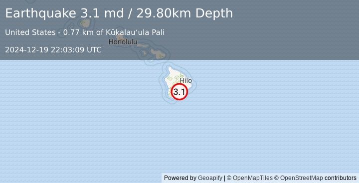 Earthquake ISLAND OF HAWAII, HAWAII (3.1 md) (2024-12-19 22:03:09 UTC)